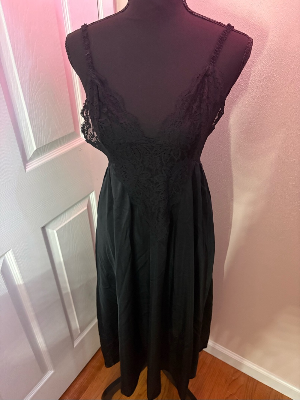 Vintage Olga Black Lace V-Neck Slip Dress